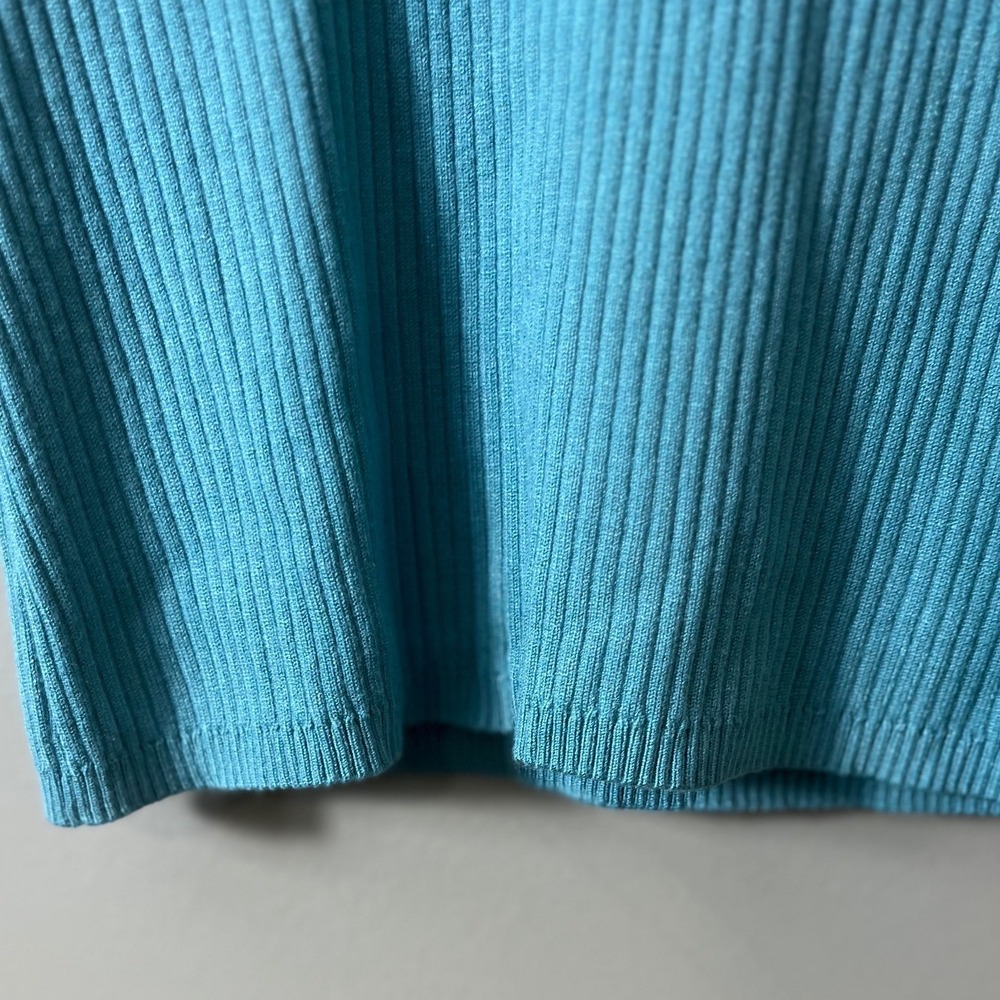 White House Black Market Teal Ribbed Knit Polo Top Size S Preppy Chic Workwear - Picture 10 of 10
